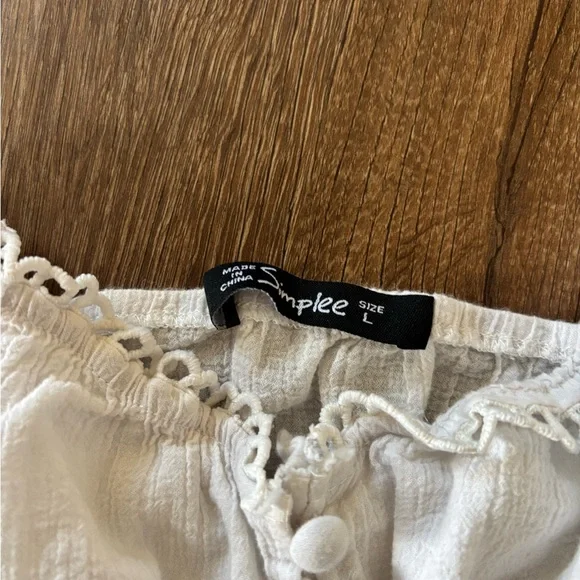 Simplee Apparel Ivory Buttoned Smocked Crop Top - Picture 3 of 4